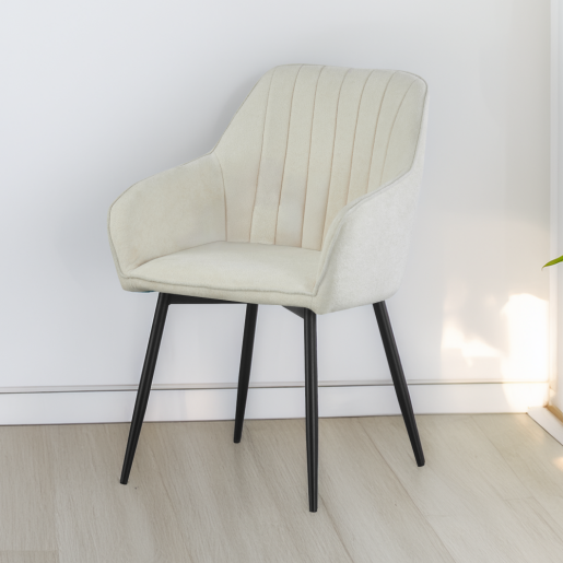 Fotoliu de design textil crem boucle metal negru Vajro 57,5x61,5x85 cm