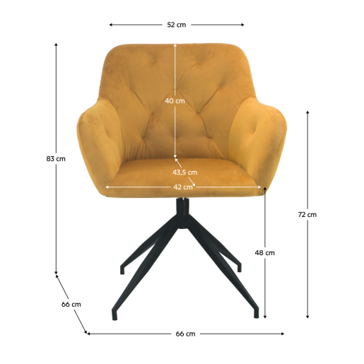 Scaun pivotant catifea galben mustar metal negru Veleza 66x66x83 cm