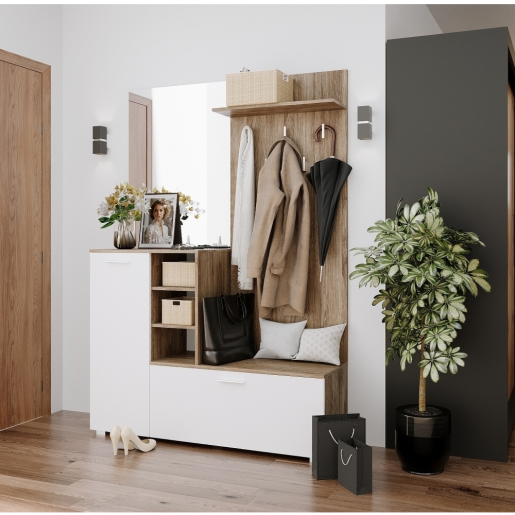 Set mobilier hol PAL stejar ansberg alb Vetlanda 140x40x200 cm