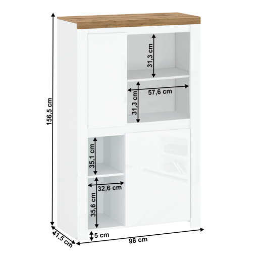 Comoda alb lucios stejar wotan Vilgo 98x41.5x156.5 cm
