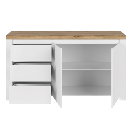 Comoda alb lucios stejar wotan Vilgo 156x41.5x84.5 cm