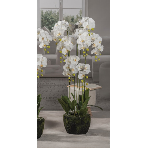 Orhidee artificiala alba verde in ghiveci 28 x 110 cm