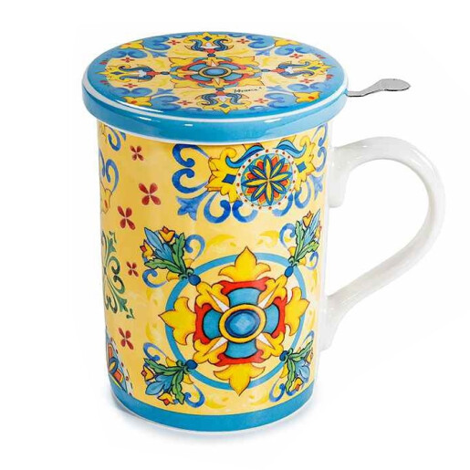 Set 4 cani portelan cu infuzoare ceai in cutii cadou Majolica Ø 8 x 10,5 H, 350 ml