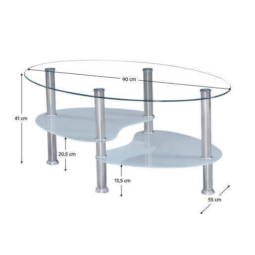 Masuta cafea sticla otel Wave 90x55x41 cm