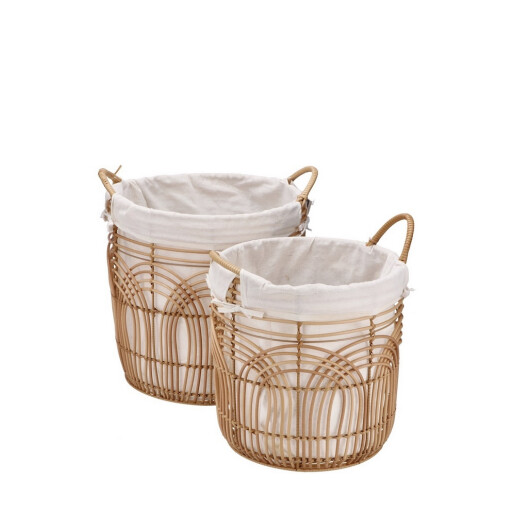 Set 2 cosuri depozitare pvc natur textil alb  34,5 x 35,5, 39,5 x 40 cm