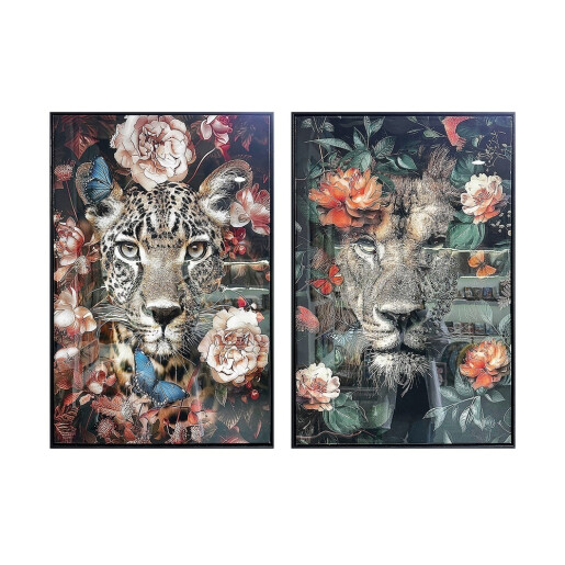 Set 2 tablouri decorative olegrafie lacuita multicolora Leu 2 x 60 x 90 cm