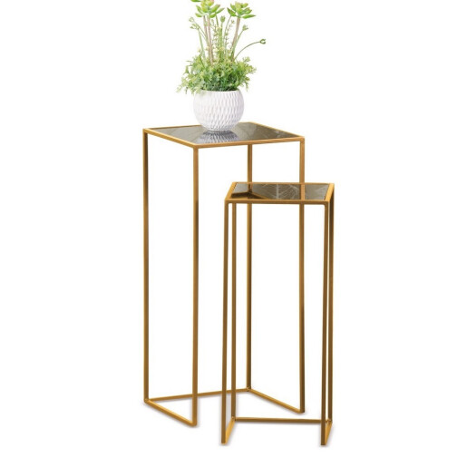 Set 2 masute fier auriu sticla neagra  25 x 25 x 60, 30 x 30 x 70 cm