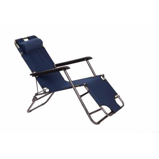 Scaun terasa, gradina pliabil, recliner fier gri textil albastru 153 x 60 x 83 cm