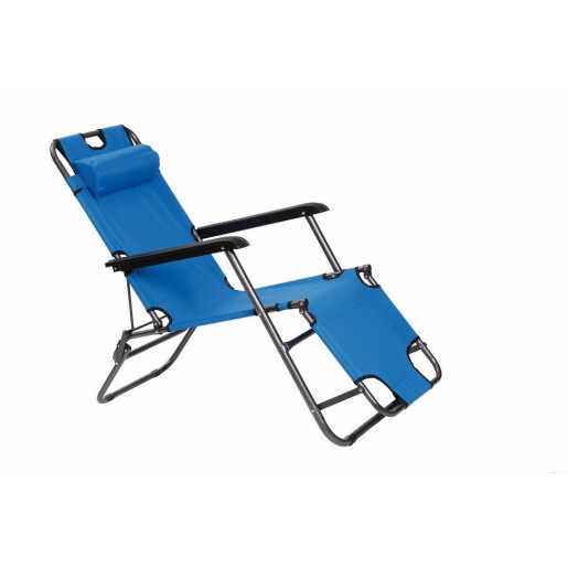Scaun terasa, gradina pliabil, recliner fier gri textil albastru deschis 153 x 60 x 83 cm