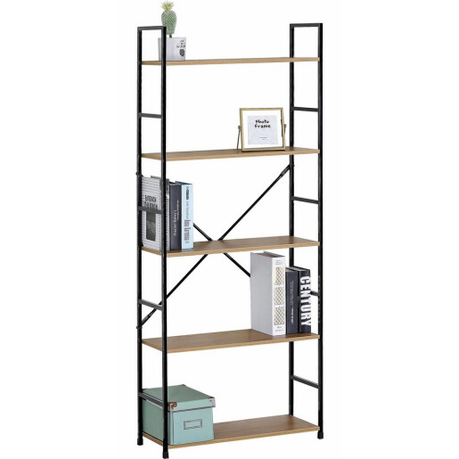 Raft pardoseala fier negru mdf maro 58,5 x 23,5 x 144 cm