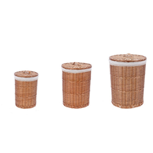 Set 3 cosuri rufe, depozitare lemn salcie maro textil alb 29,5 x 40, 36 x 48, 43 x 56 cm