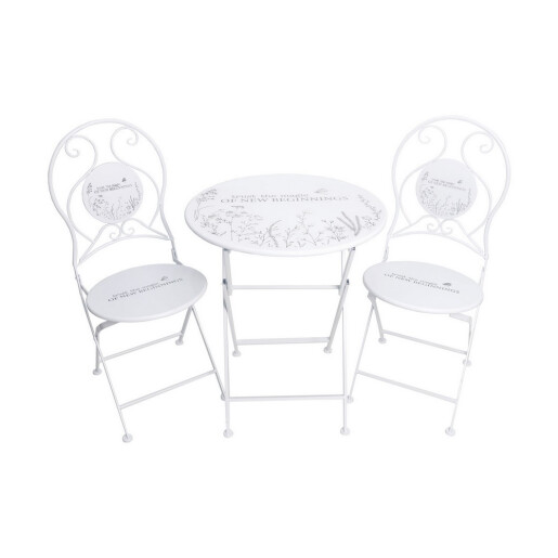 Set mobilier gradina masa, 2 scaune fier alb negru 60 x 70 cm, 38 x 38 x 93 cm