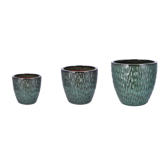Set 3 ghivece flori ceramica verde 24,5 x 23, 31 x 29,5, 38 x 35 cm