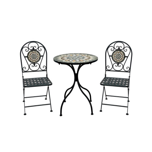 Set mobilier gradina masa, 2 scaune fier ceramica 60 x 72, 35 x 37x 92 cm