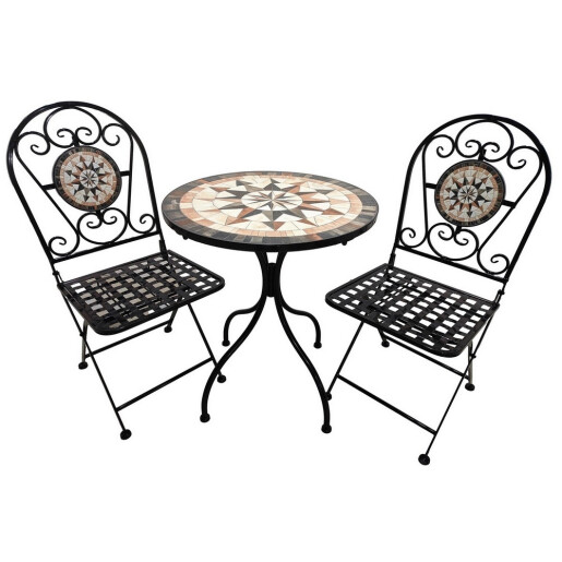 Set mobilier gradina masa, 2 scaune fier ceramica 60 x 72, 35 x 37 x 92 cm