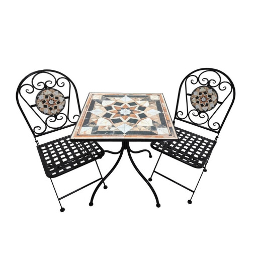 Set mobilier gradina masa, 2 scaune fier ceramica multicolora 60 x 60 x 72, 35 x 37 x 92 cm