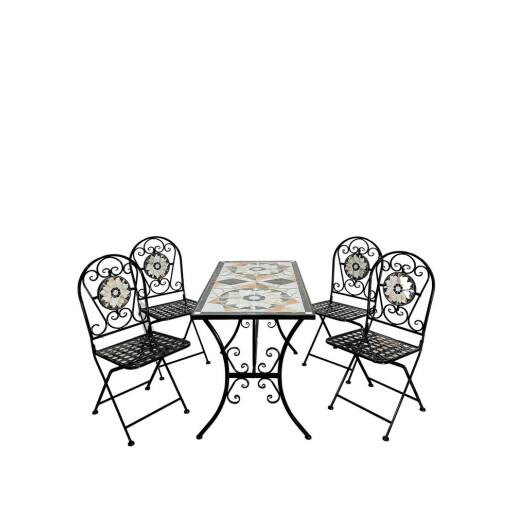 Set mobilier gradina masa, 4 scaune fier ceramica multicolora  120 x 60 x 72, 35 x 37 x 92 cm