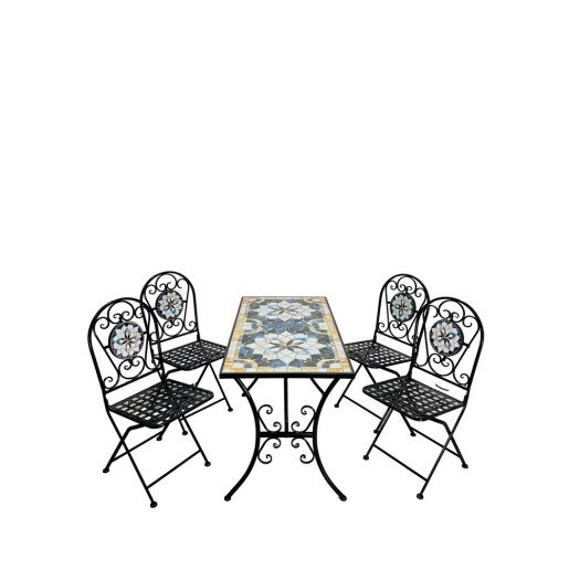 Set mobilier gradina masa, 4 scaune fier ceramica 120 x 60 x 72, 35 x 37 x 92 cm