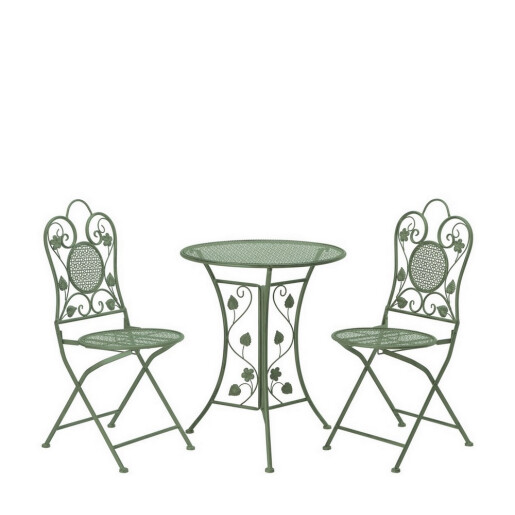 Set mobilier gradina, terasa masa, 2 scaune fier verde  60 x 70, 39 x 39 x 92 cm