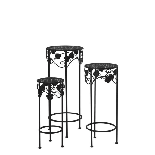 Set 3 suporturi ghivece flori fier negru 20 x 50 cm, 25 x 60 cm, 30 x 70 cm