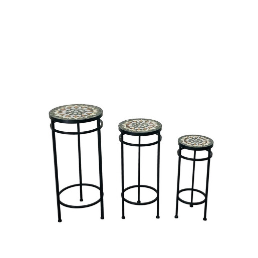 Set 3 suporturi ghivece flori ceramica multicolora fier  20 x 48,  25 x 57, 30 x 66 cm