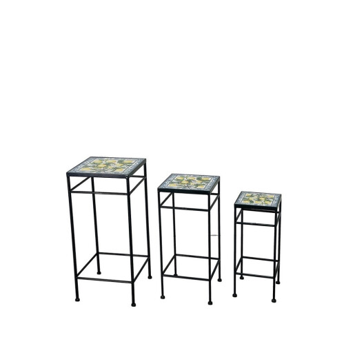 Set 3 suporturi ghivece flori fier, ceramica multicolora 20 x 20 x 48 cm, 25 x 25 x 57 cm, 30 x 30 x 66 cm