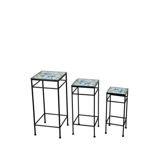 Set 3 suporturi flori fier ceramica multicolora 20 x 20 x 48 cm,  25 x 25 x 57 cm, 30 x 30 x 66 cm