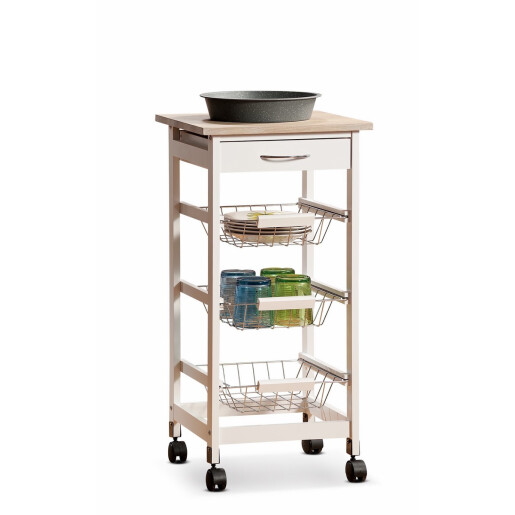 Carucior servire mdf alb maro 37 x 37 x 76 cm