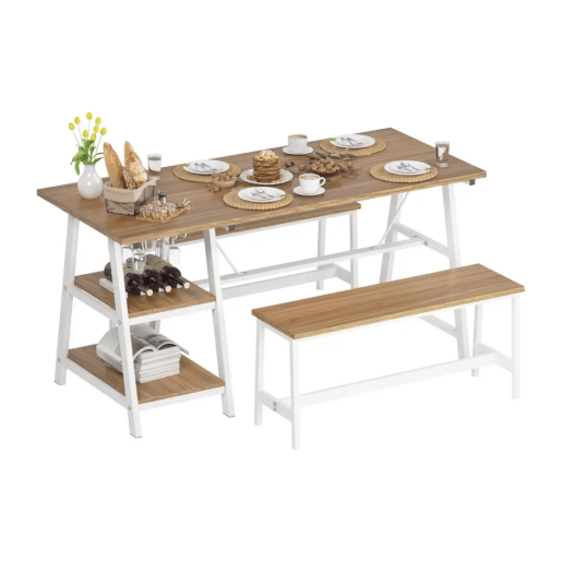 Set mobilier dining 1+2 stejar alb Zafar 120x60x75 cm, 85x30x45 cm