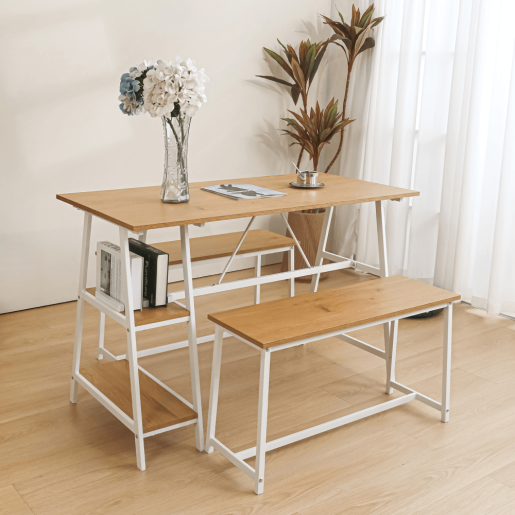 Set mobilier dining 1+2 stejar alb Zafar 120x60x75 cm, 85x30x45 cm