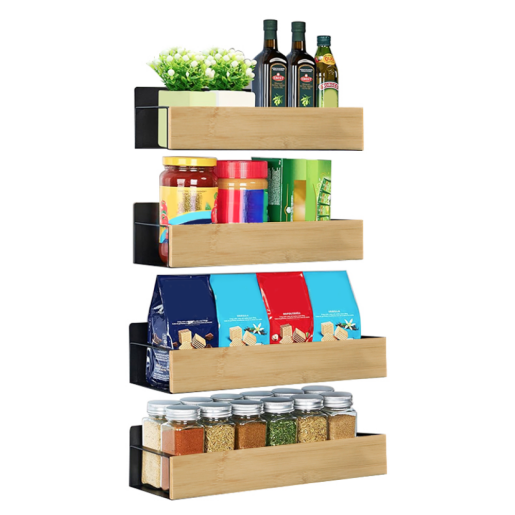 Set 4 polite otel negru bambus maro Zober 2 x 27x8,5x7,5 cm, 2 x 29,5x9,5x7,5 cm