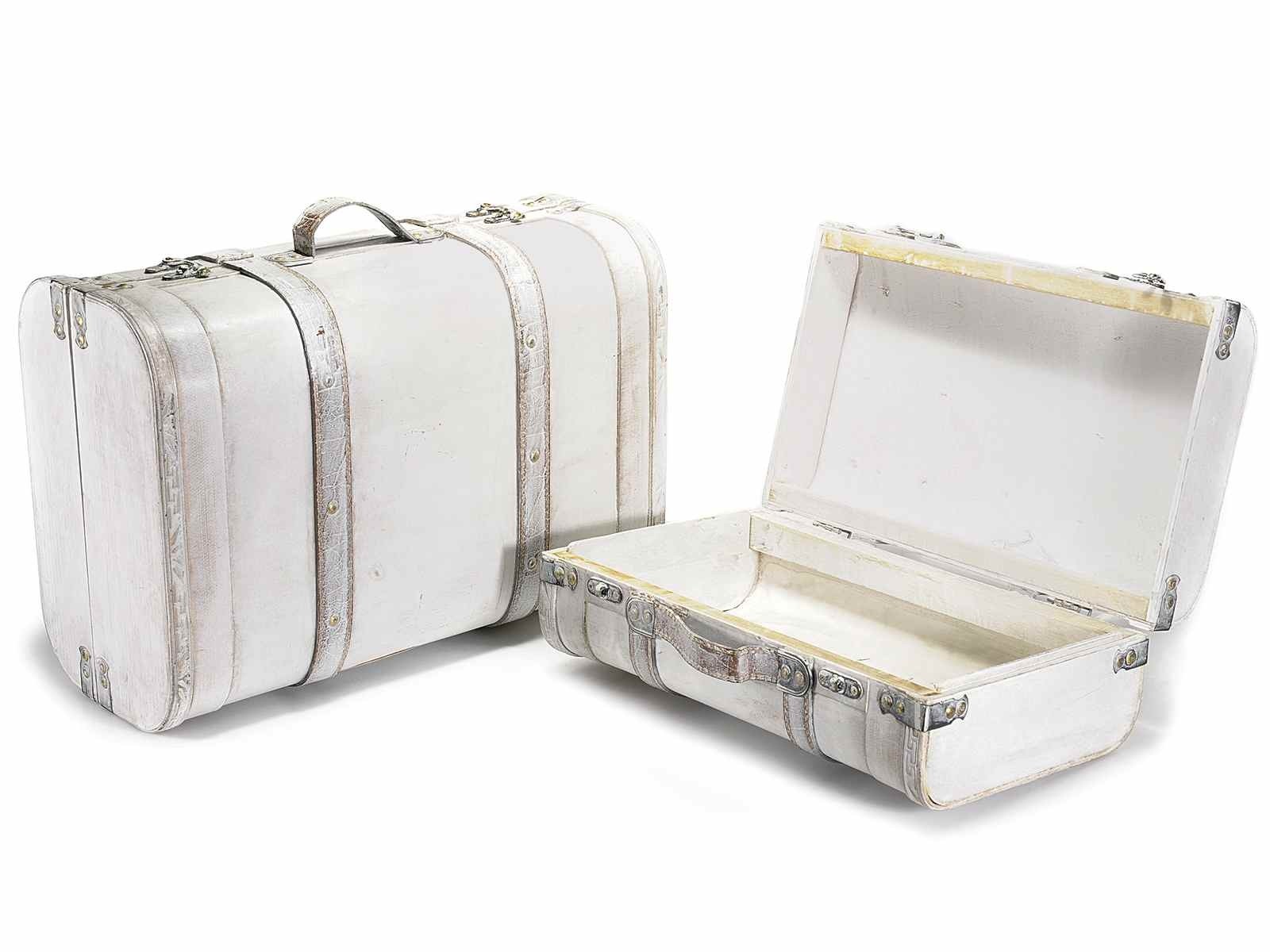 experimental carton garlic Set 2 valize decorative din lemn alb vintage decorate cu piele ecologica 45  cm x 19.5 cm x 31 h - Decorer