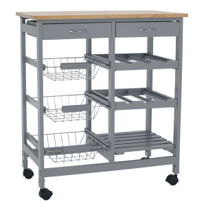 Carucior servire mdf gri lemn natur Barabe 67x37x76 cm