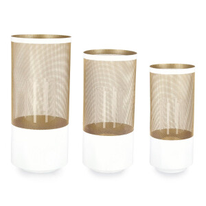 Set 3 felinare metal sticla alb auriu Alexandria Ø15.5x35.5h; ø18x40.5h; ø20x45h