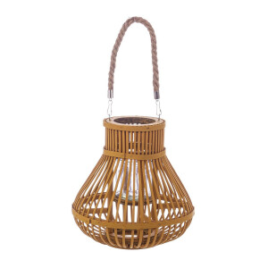 Set 2 felinare bambus portocaliu sticla Belem Ø25x25h