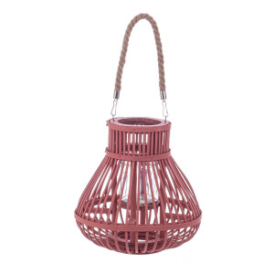 Set 2 felinare bambus roz sticla Belem Ø25x25h