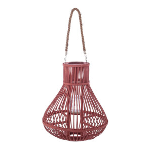 Set 2 felinare bambus roz sticla Belem Ø34x41h
