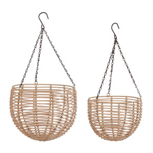 Set 2 suporturi ghivece flori poliratan maro Yulian Ø25x23-55h; ø30x25-60h