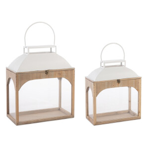 Set 2 felinare lemn natur metal alb Osmo 40x20x50h; 50x25x61h