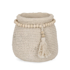 Ghiveci flori ciment ivoire lemn natur Xavier Ø17,5x17,5h