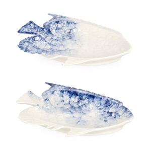Set 4 platouri portelan alb albastru Fish 27.8x20.6x4.1 cm
