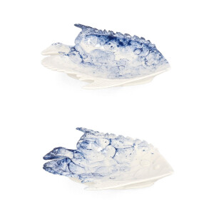 Set 2 platouri portelan alb albastru Fish 21x19x2.8 cm
