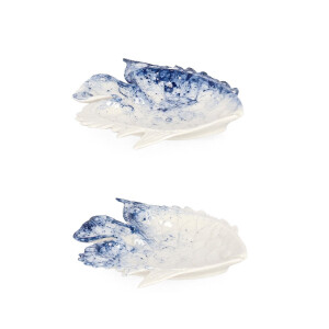 Set 2 platouri portelan alb albastru Fish 15.1x14.3x2.1 cm