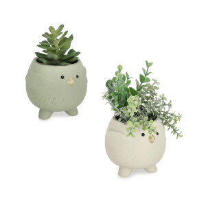 Set 2 plante artificiale verzi in ghiveci ceramica Pasari 10,3x10x15h