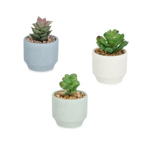 Set 3 plante suculente artificiale in ghiveci ceramica multicolora Ø7x11h