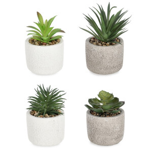 Set 4 plante suculente artificiale in ghiveci ciment Ø9x13h