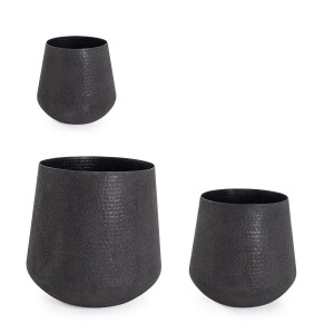 Set 3 ghivece flori metal negru Kenar Ø27x35,5h; ø37x48,5h; ø48x61h