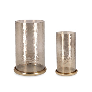 Set 2 suporturi lumanari sticla aluminiu auriu Sagar Ø13x21h; ø17x26h
