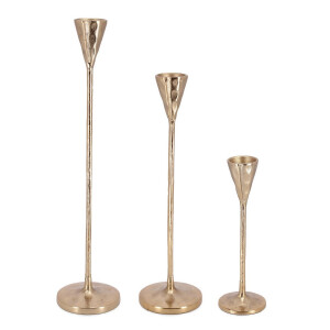 Set 3 sfesnice aluminiu auriu Sagar Ø9,5x31h; ø13x46h; ø13x58h