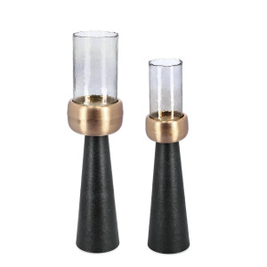 Set 2 sfesnice aluminiu negru auriu Sagar Ø20x91h; ø25x102h